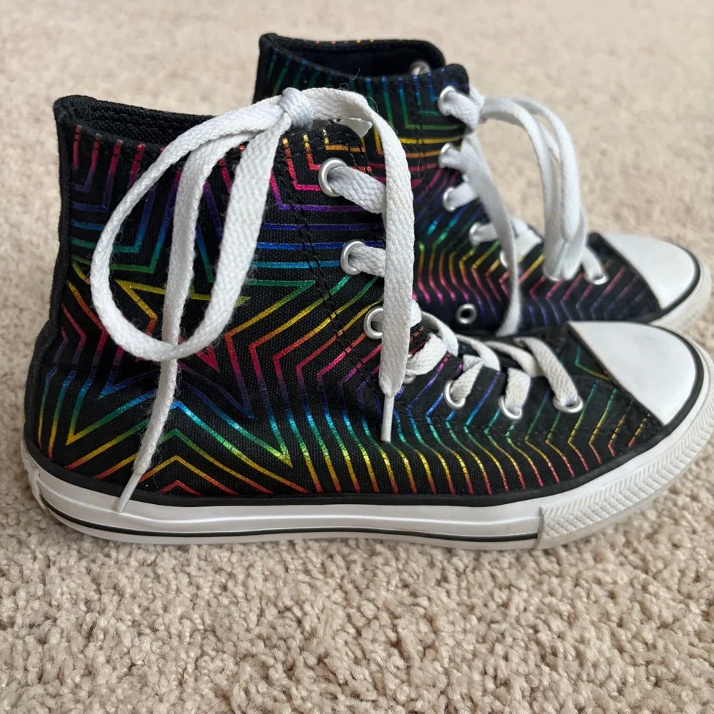 Converse Kids' Black and Rainbow High-Top Sneakers size 3.5
